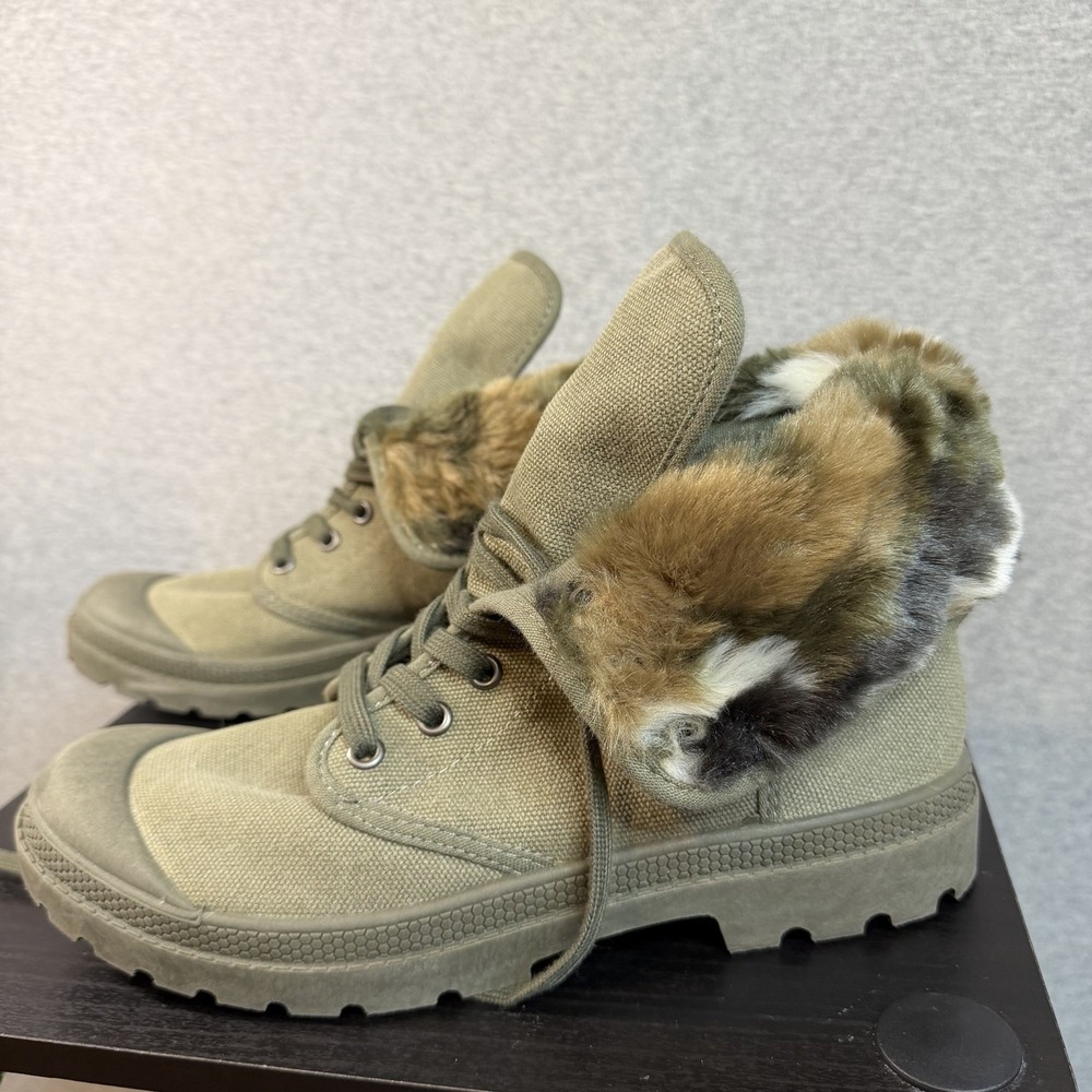 Rocket Dog Pilot Fold Down Canvas Combat Boots Faux Fur Camo Olive Green Size 9